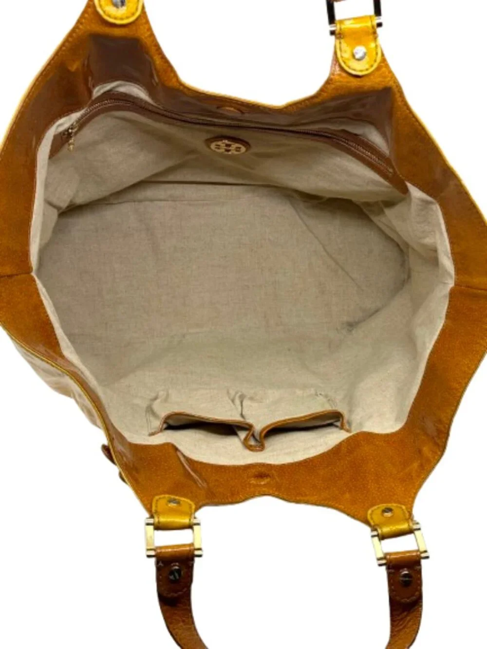 TORY BURCH~Brewster Tote~Extra Large Coated Canvas Leather Bag - Yellow/Tan/Gold